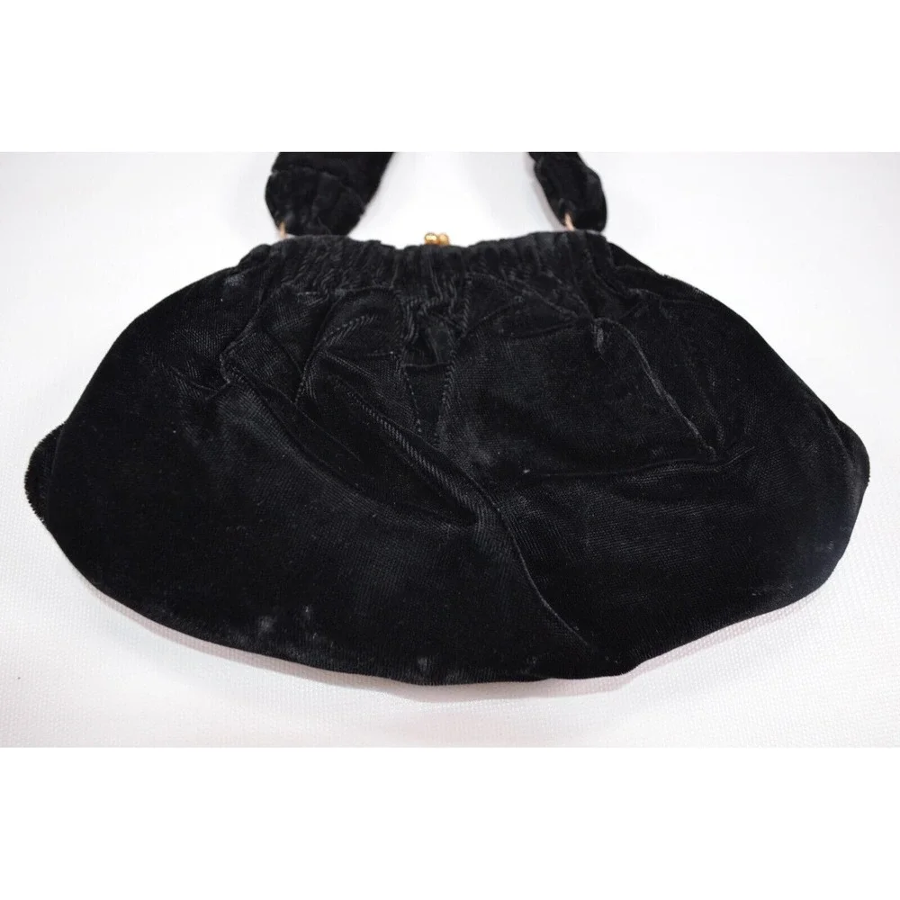 Vtg Claire Black Velvet Evening Bag Beggars Purse Kiss Lock Goldtone Hardware‎